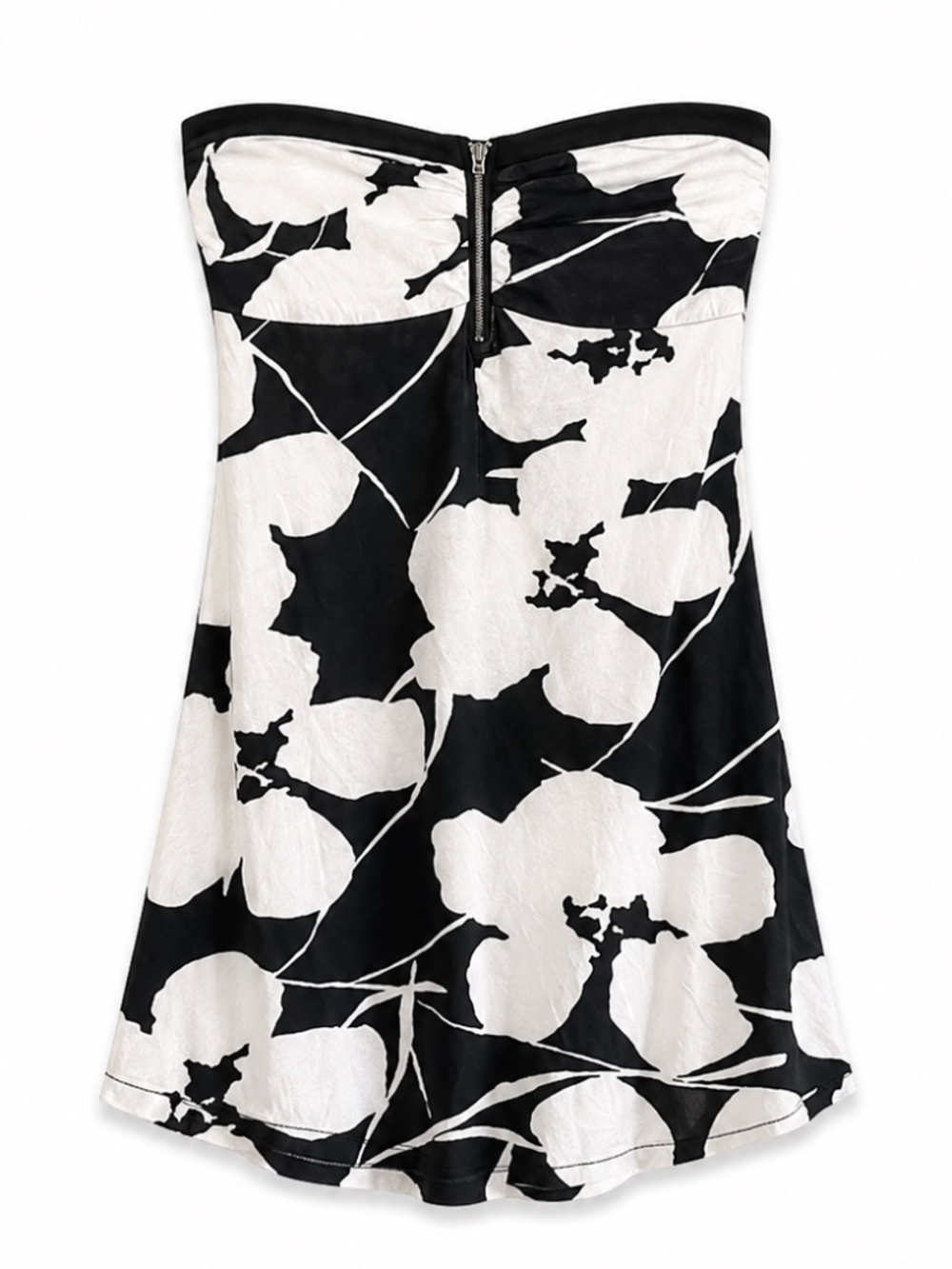 Roxy Black & White Floral Strapless Dress Smocked Back & Cut-Out – Large GUC